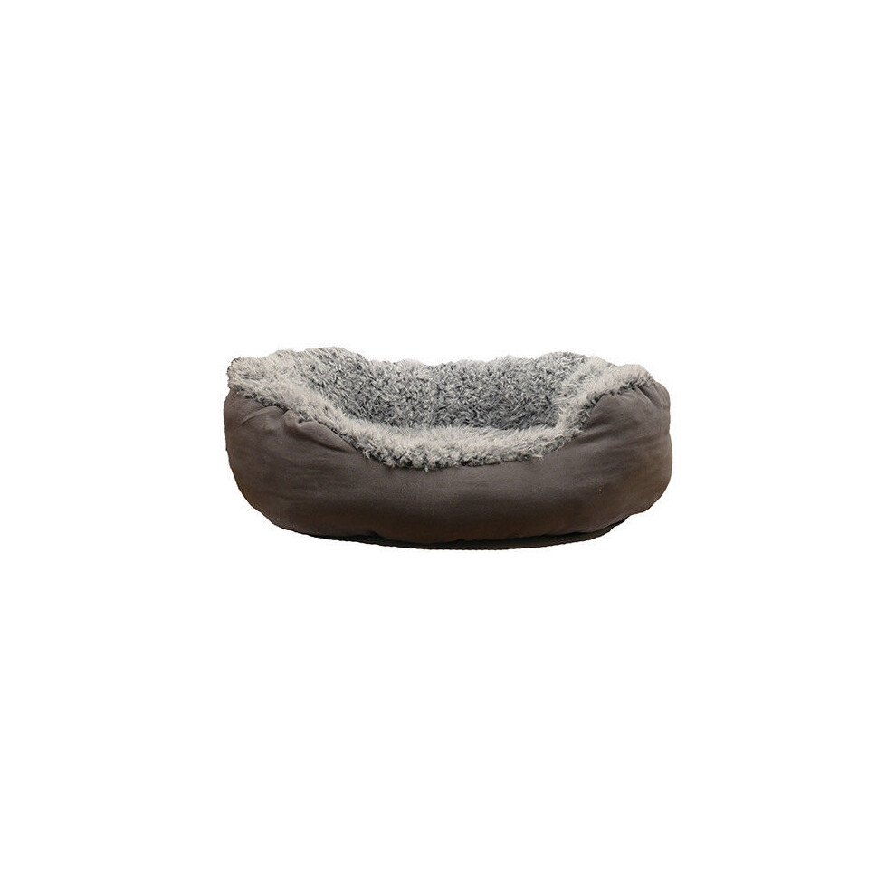 40 Winks Oval Bed Grey Lion Faux Suede 62x38cm