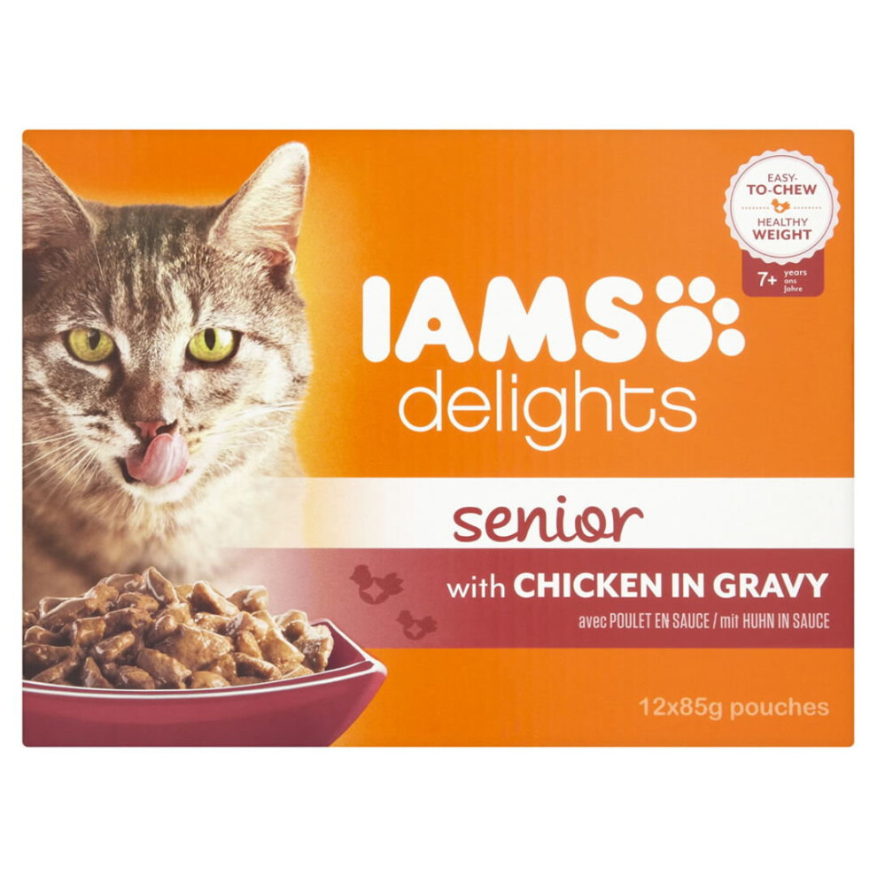 Iams Delights Cat Pouch Senior In Gravy 12x85g