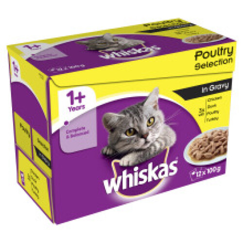 Whiskas Whiskas 1+ Cat Pouches Poultry Selection In Gravy 12 Pack (100g)