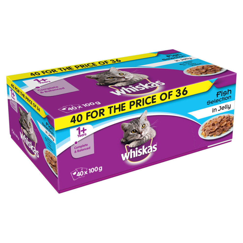 Whiskas 1+ Cat Pouches Fish Selection In Jelly 40 For 36x100g