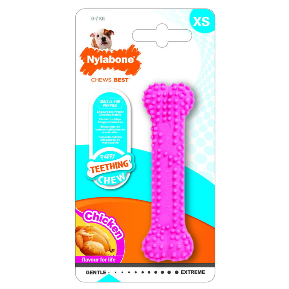 Nylabone Puppy Teething Chew Textured Bone Chicken Pink Xsmall