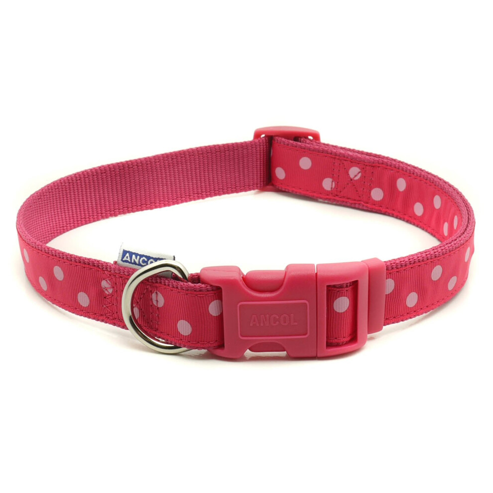 Ancol Indulgence Nylon Adjustable Collar Vintage Polka Raspberry & 20-30Cm Sz 1-2 Pink