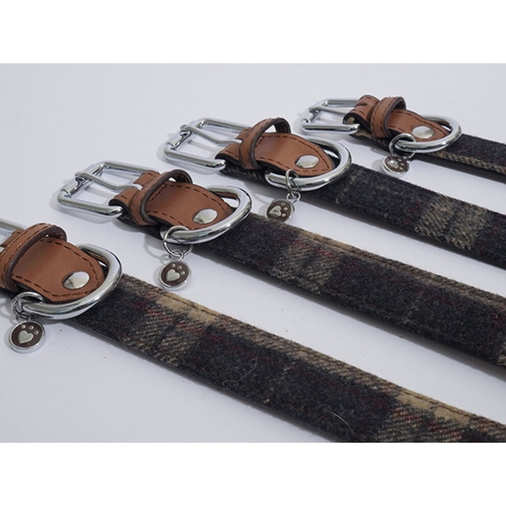 Luxury Leather Collar Tweed Check 1'' X20-24''