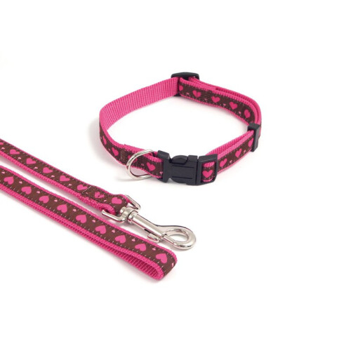 Rosewood Wag N Walk Nylon Adjustable Collar Heart Pink 18-28''
