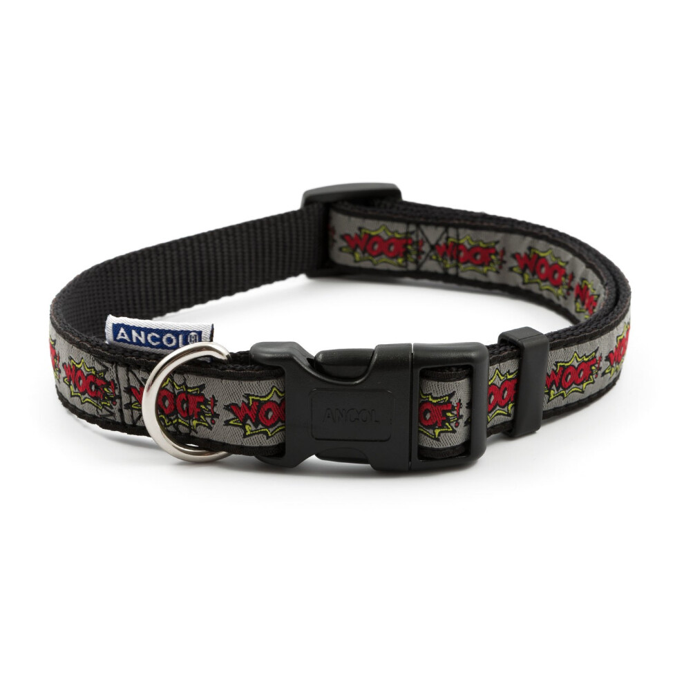 Grey Woof Print Lightweight Quick Release Buckle 30-50 cm Dog Collar