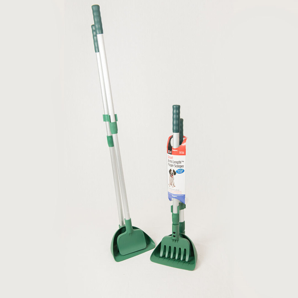 Arms Length Poop Scoop with Grass Rake & Flat Scoop - No Bending Required, Detachable Heads, A141600