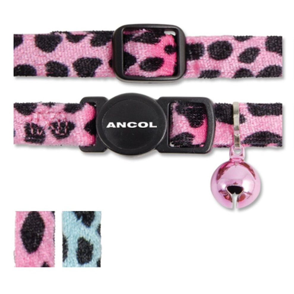 Safety Buckle Cat Collar Velvet Leopard Print Pink