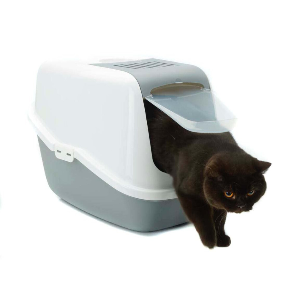 Beeztees Oscar Cat Litter Pan Tray House Box with Door Grey