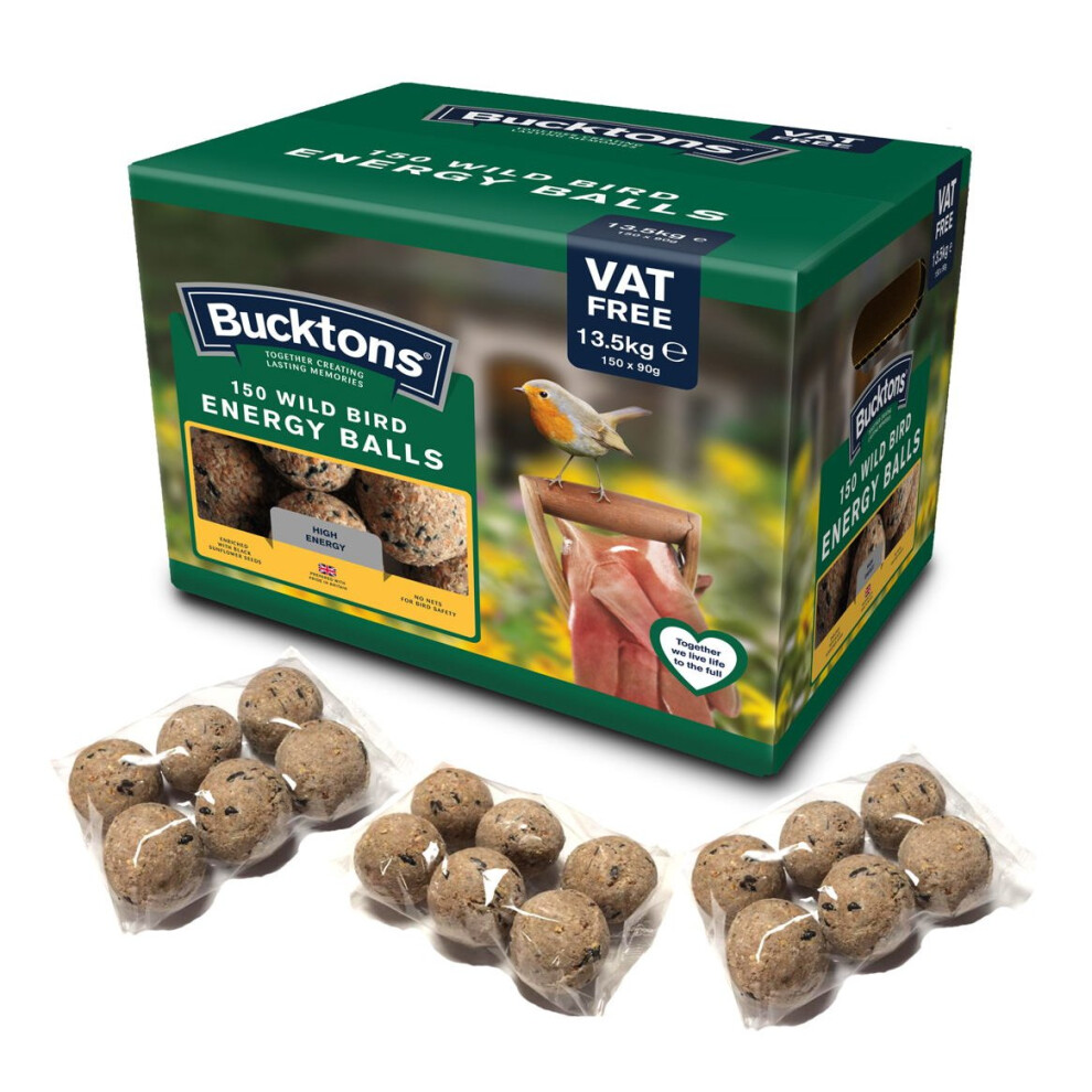 Bucktons Fatballs Bird Feed Treats 150 Fatballs - Premium Quality, High-Energy, Calcium-Boosted, No Nets for Bird Safety (100195)