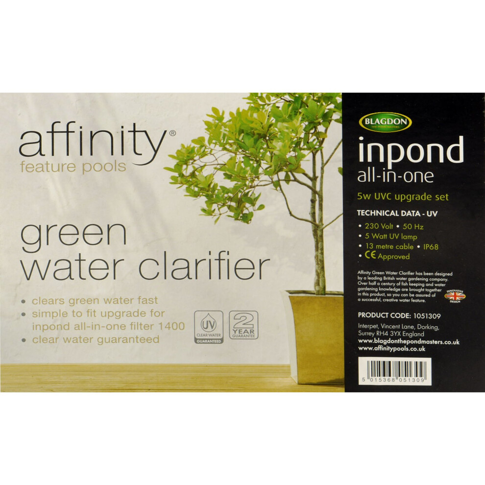 Blagdon Inpond UV Clarifier 5W Upgrade Kit (1051309) for View Octagon, Corner & Half Moon Ponds - Clears Green Water