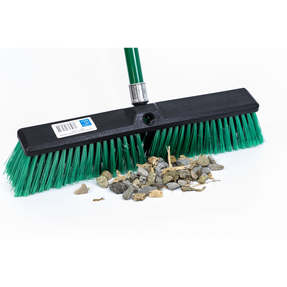 Stiff Outdoor Yard Sweeping Brush Heavy Duty Garden Broom Sweeper with Hard Firm Bristles and Strong Metal Handle 18" Wide Head