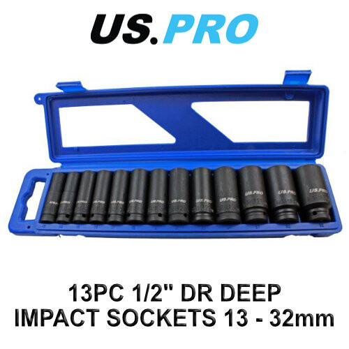 us pro US PRO 13pc 1/2 Dr 12pt Deep Impact Sockets Metric 13 - 32mm 1683