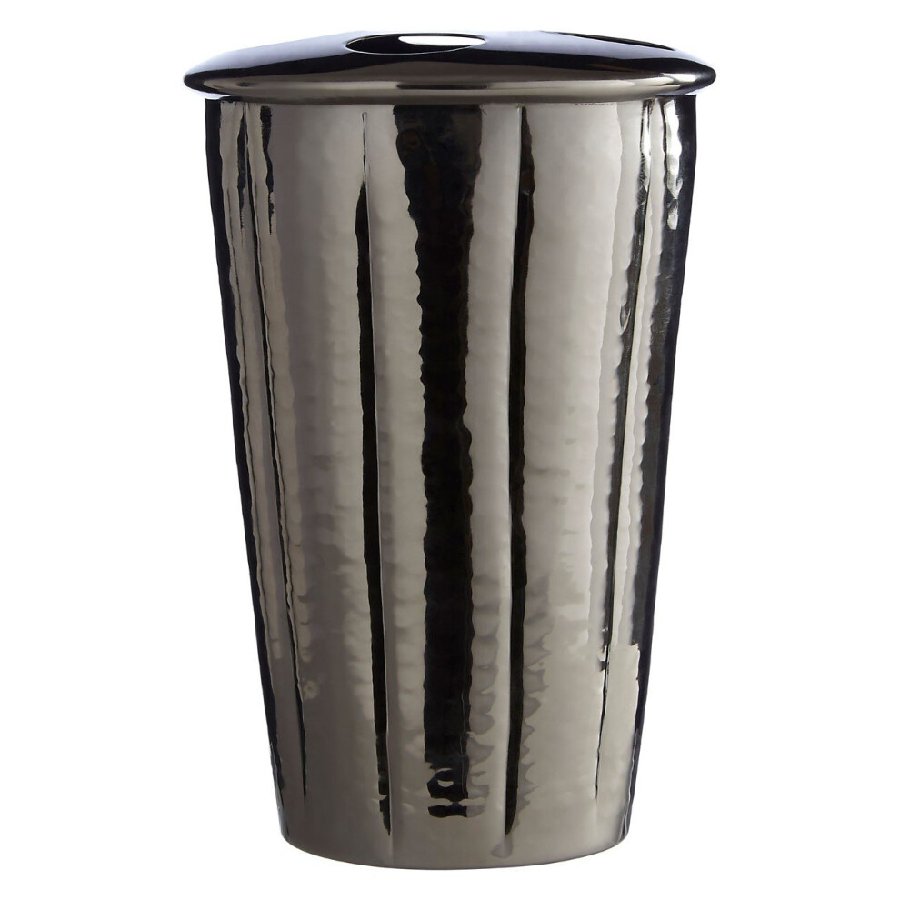 Metallic Black Nickel Finish Toothbrush Holder Hammered Surface