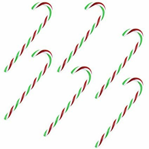 TRIXES 6PC Red Green and White Plastic Twisted Candy Cane
