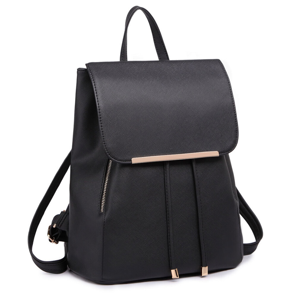 Miss Lulu Women's Black Faux Leather Backpack | PU Leather Backpack