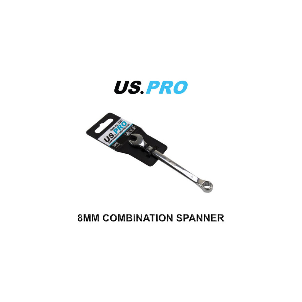 Us Pro 8Mm Combination Spanner Polished Chrome Vanadium 2207