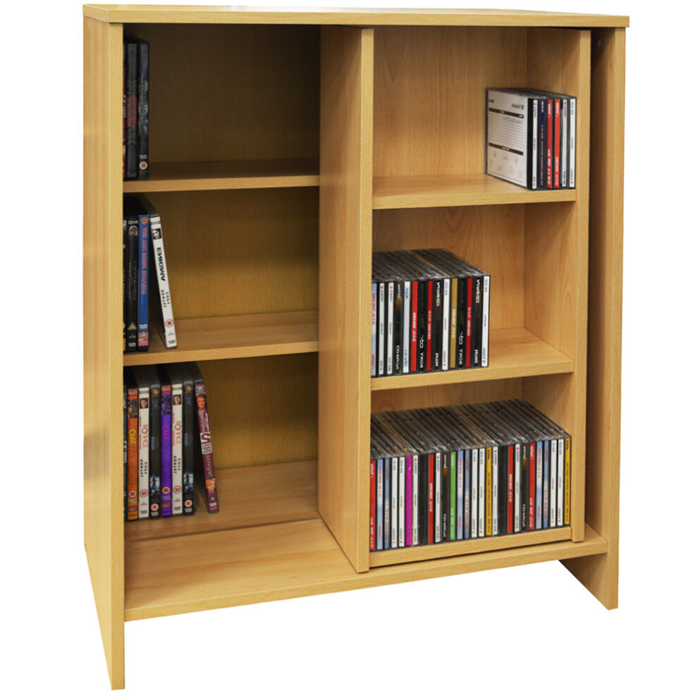 SLIDE - CD DVD Media Storage Bookcase / Display Sliding Shelves - Oak
