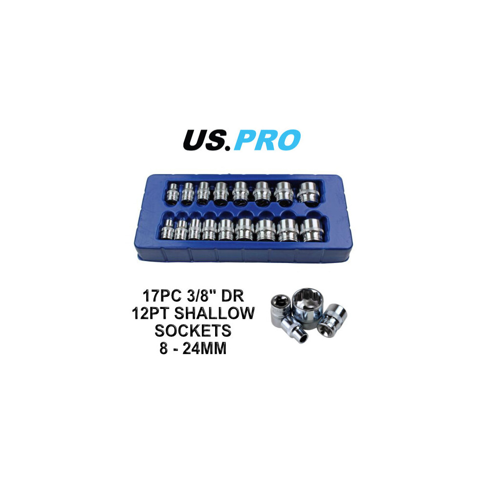 US PRO 17pc 3/8 Dr Shallow Sockets 12 Point 8 - 24mm 3248