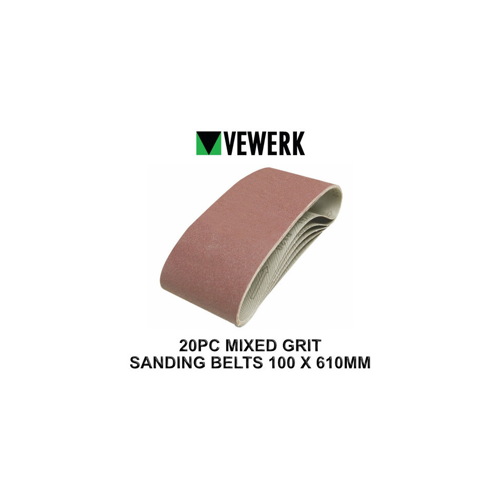 VEWERK 20 Mixed Grit Sanding Belts 610mm x 100mm 60 80 100 120 Grit