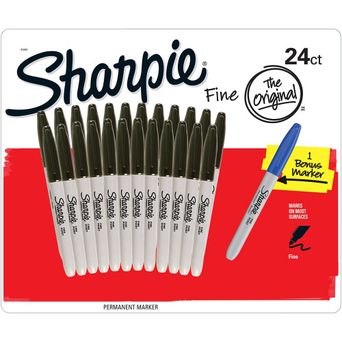 Sharpie Sharpie Fine Point Permanent Marker - Black, Pack of 24 + 1