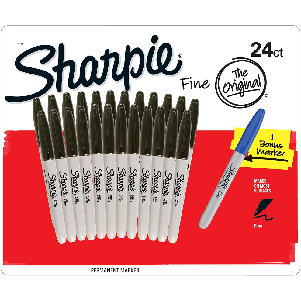 Sharpie Fine Point Permanent Marker - Black, Pack of 24 + 1