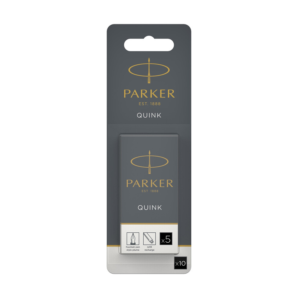 Parker Quink Fountain Pen Refills, Long Cartridges, Black Ink, Pack of 10