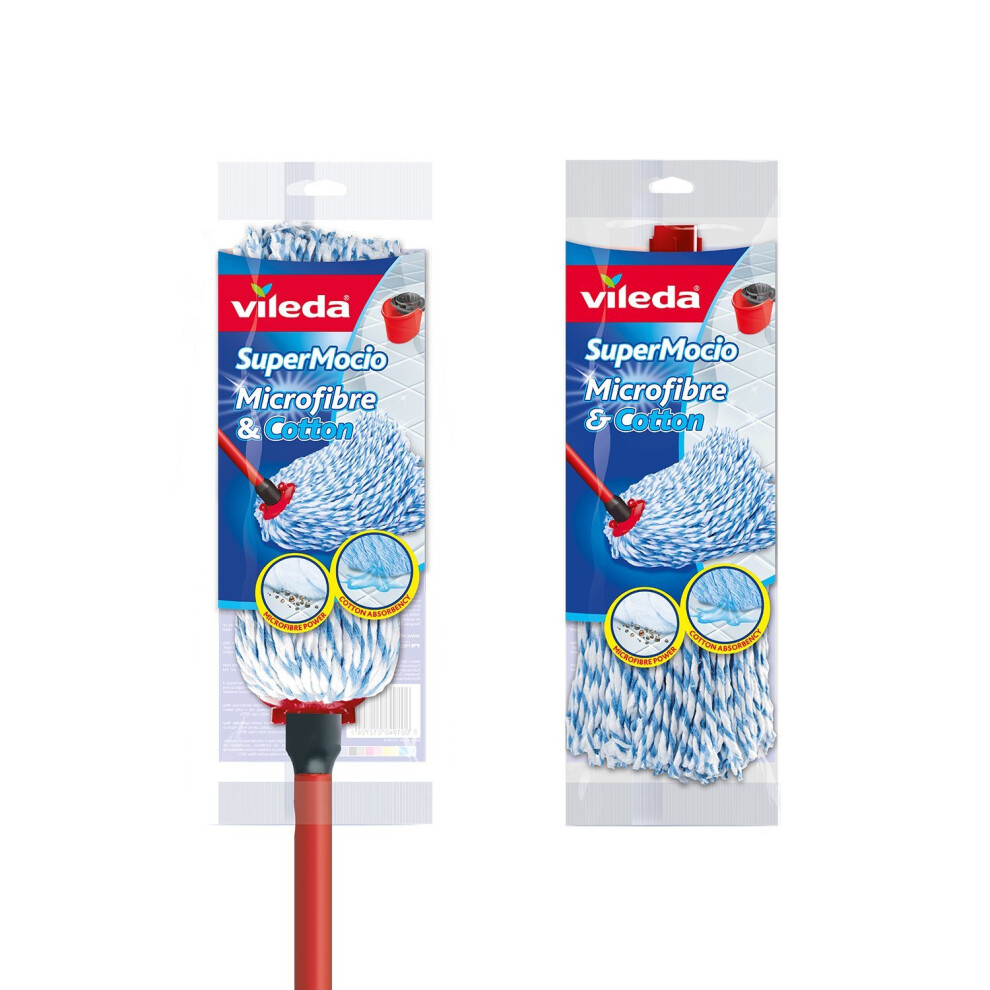 Vileda SuperMocio Microfibre and Cotton Mop with Extra Refill, Red