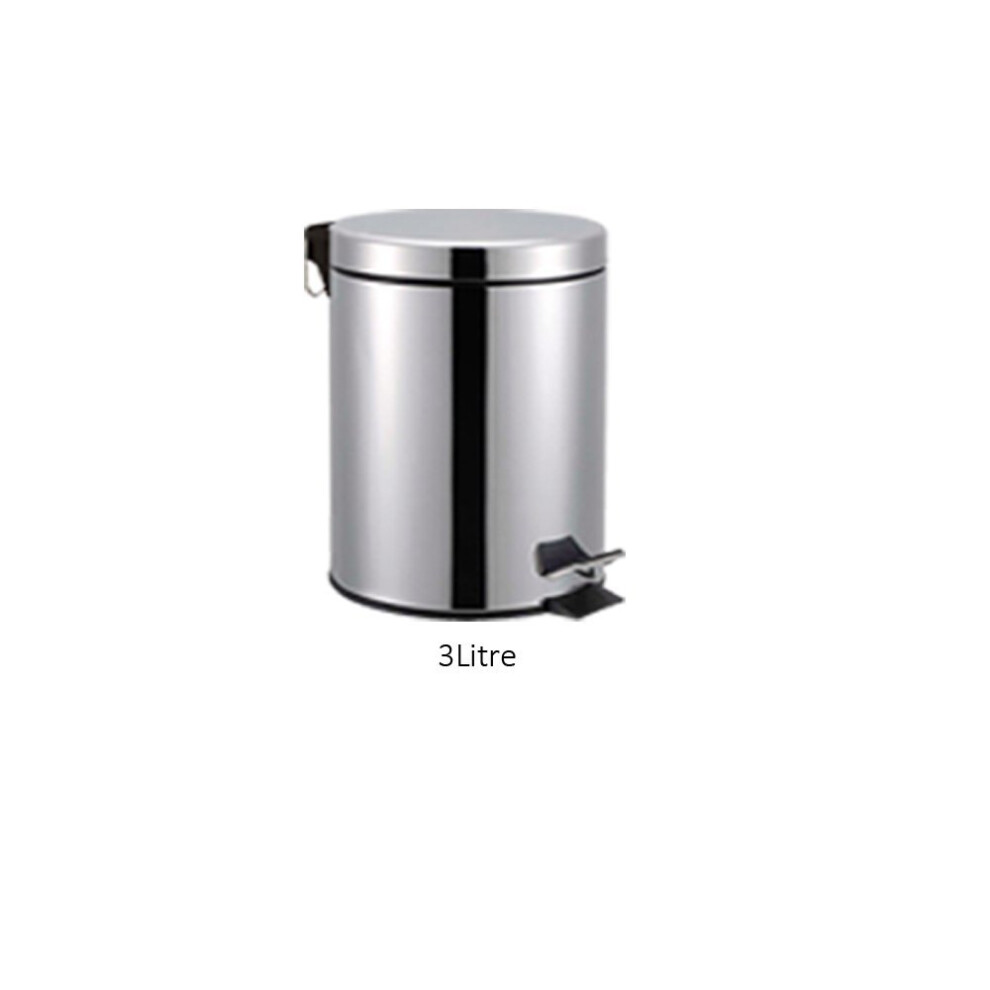 3L Silver Pedal Bin Stainless Steel Kitchen Bathroom Toilet Rubbish