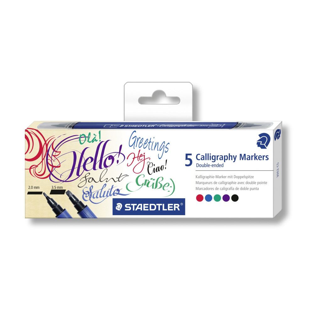 STAEDTLER 3002 C5 Calligraphy Markers - Assorted Colours (Pack of 5)