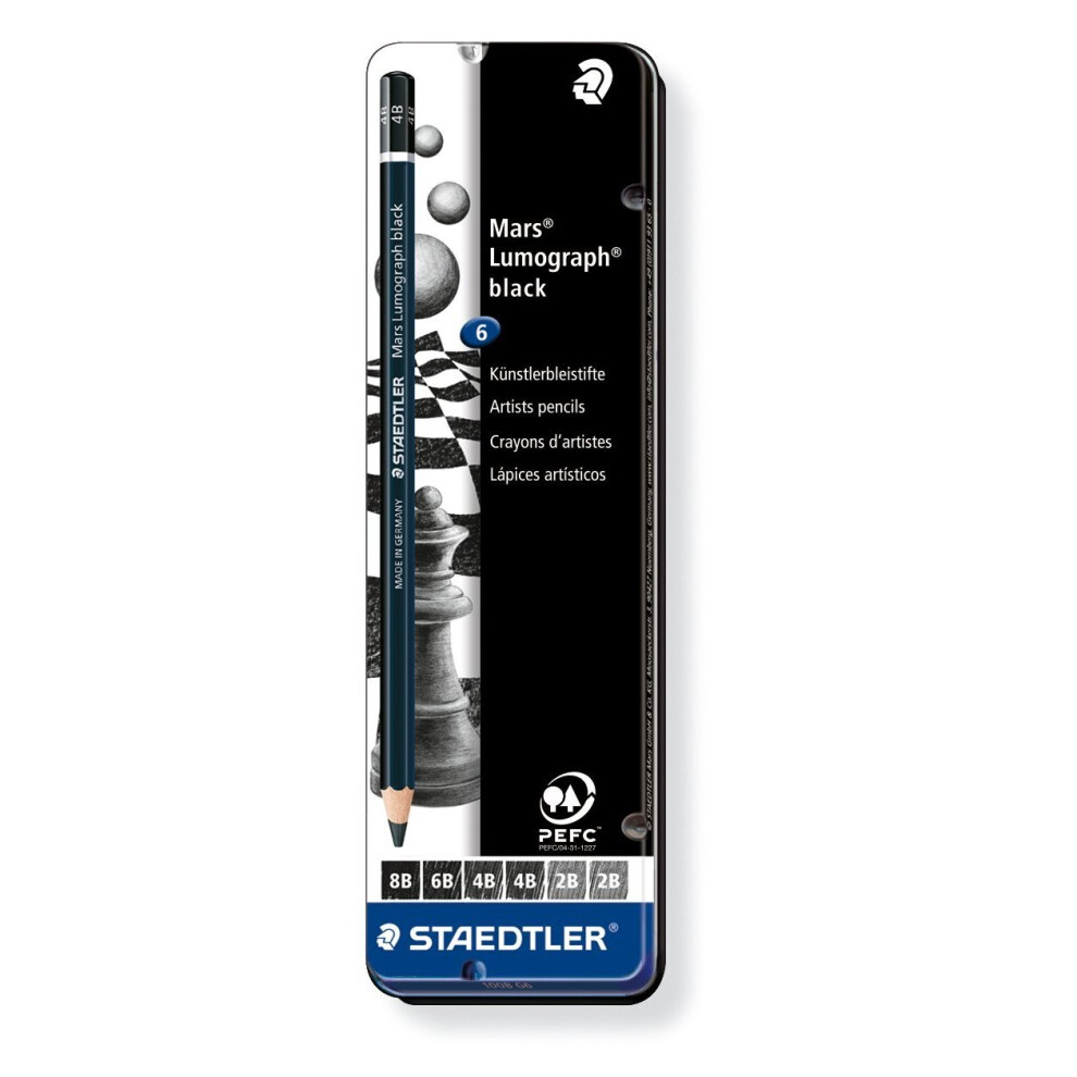 STAEDTLER 100B G6 Mars Lumograph Pencils, Black, Pack of 6