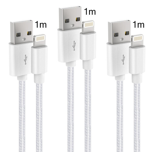 TTWISH iPhone Cable Lightning cable (3Pack 1M)  (White)
