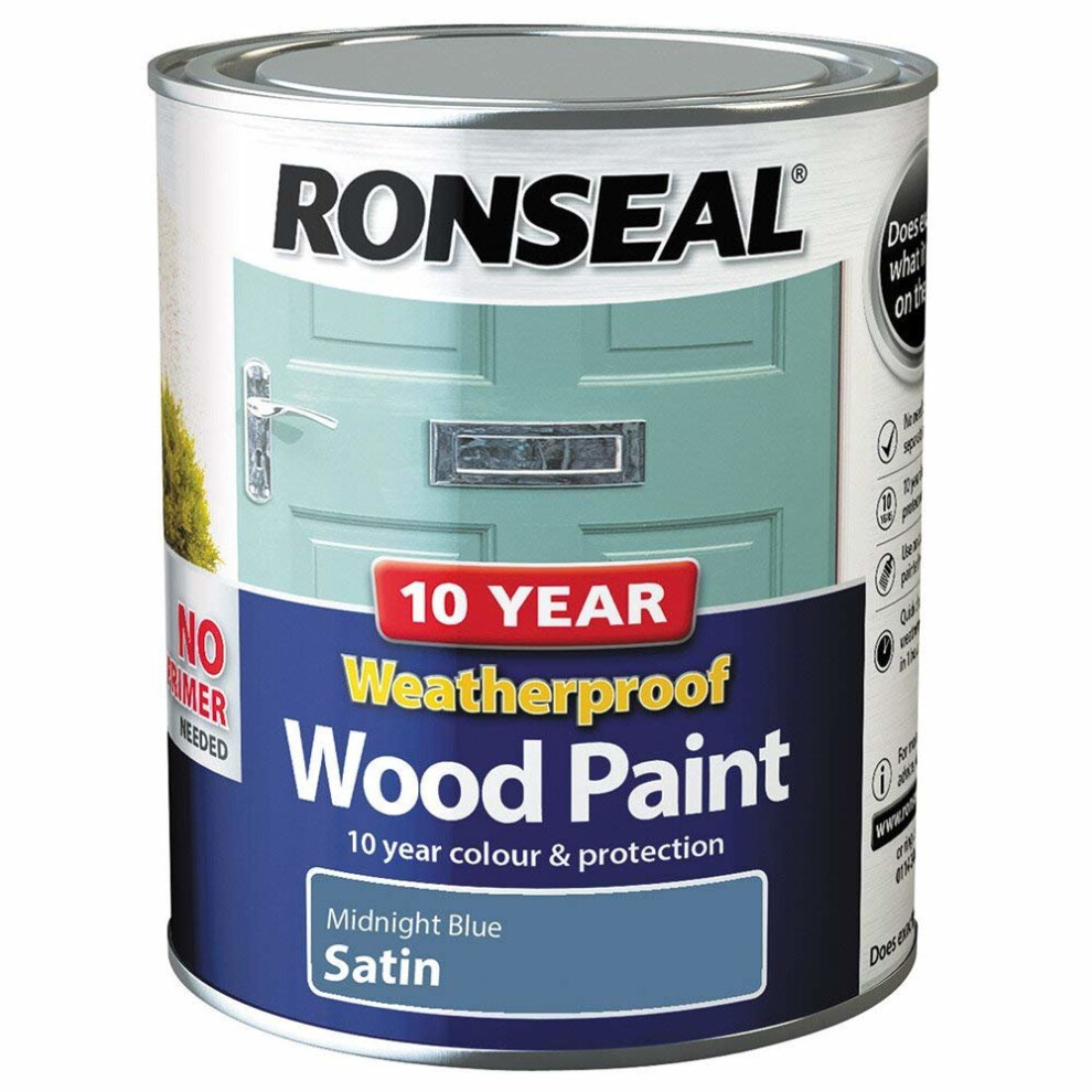 (Midnight Blue Satin) Ronseal Weatherproof Exterior Wood Paint (750ml)