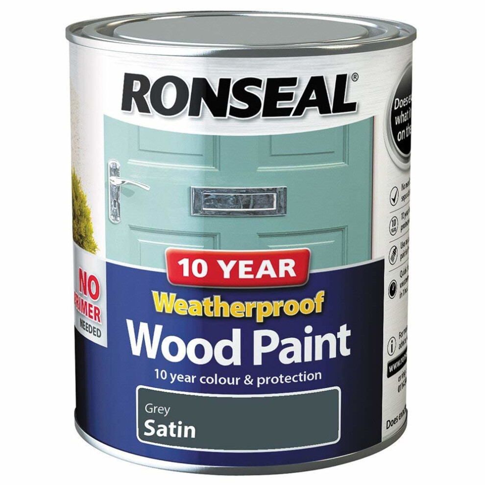 (Grey Satin) Ronseal Weatherproof Exterior Wood Paint (750ml)