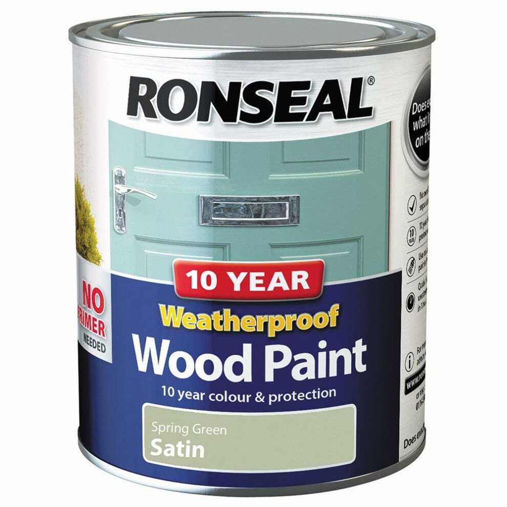 (Spring Green Satin) Ronseal Weatherproof Exterior Wood Paint (750ml)