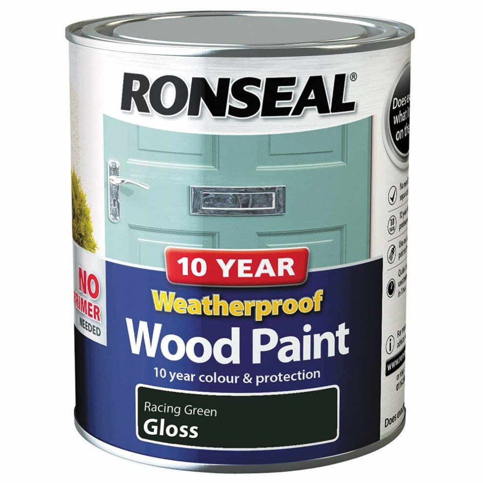 (Racing Green Gloss) Ronseal Weatherproof Exterior Wood Paint (750ml)