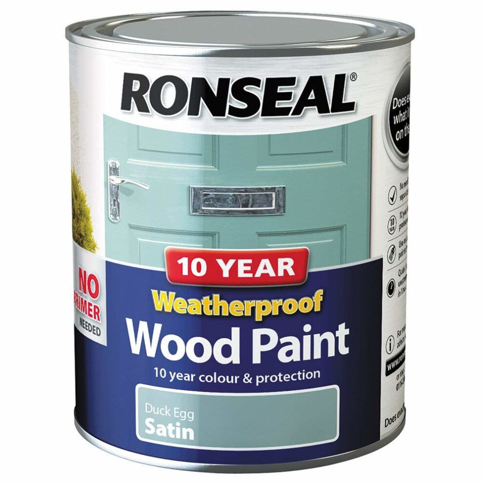 (Duck Egg Blue Satin) Ronseal Weatherproof Exterior Wood Paint (750ml)