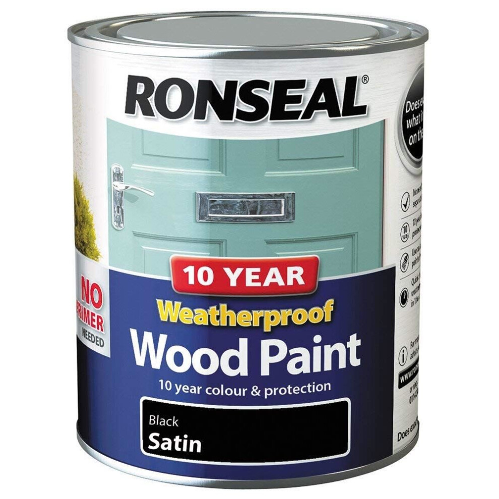 (Black Satin) Ronseal Weatherproof Exterior Wood Paint (750ml)