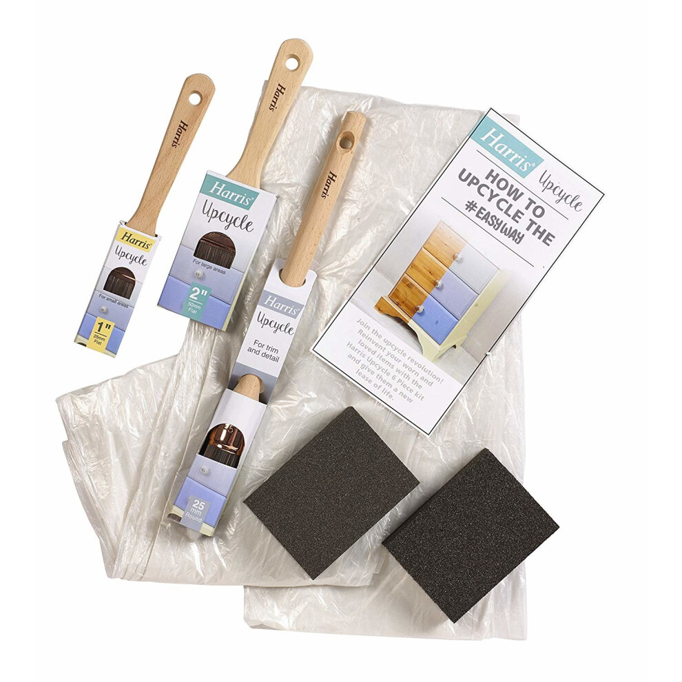 Harris Upcycle 6pc Decorating Painting Renovating Kit inc Guide Paint Brushes Sanding Blocks and Dust Sheet