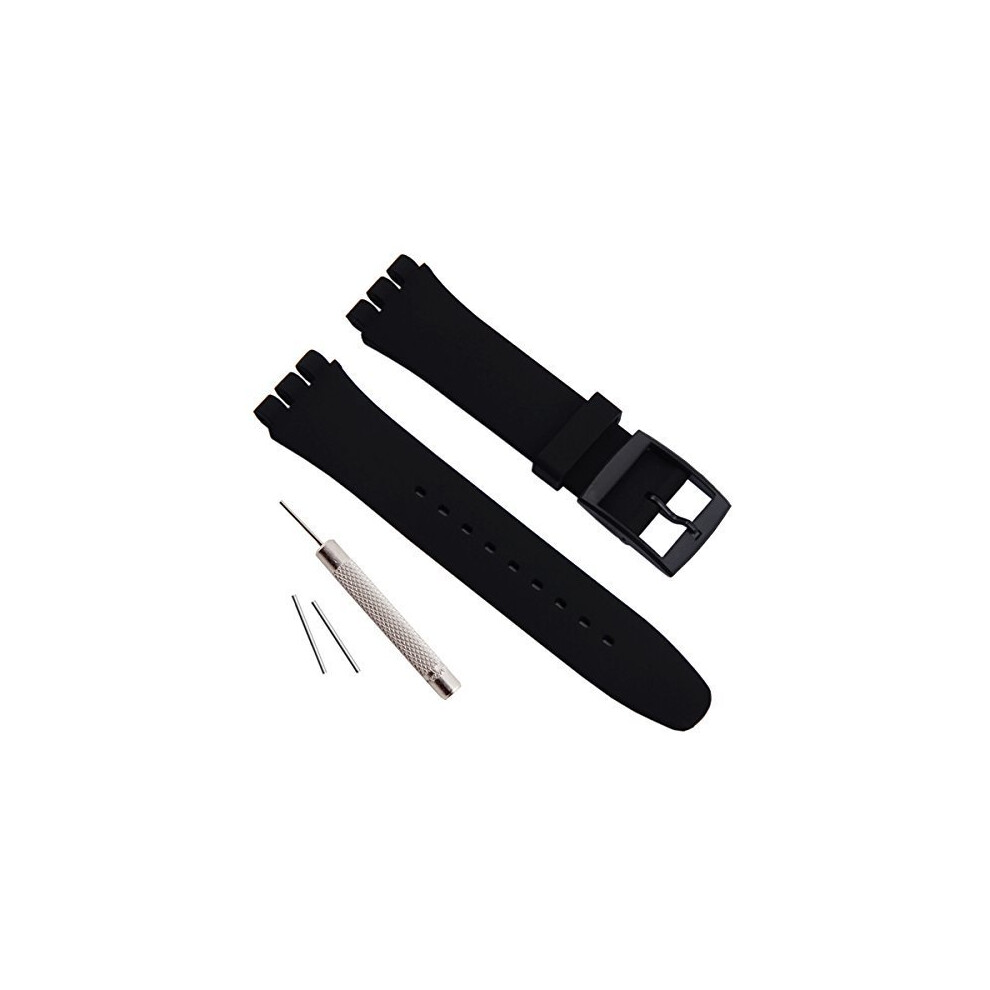 Replacement Waterproof Silicone Rubber Watch Band for Swatch (19mm, Black)