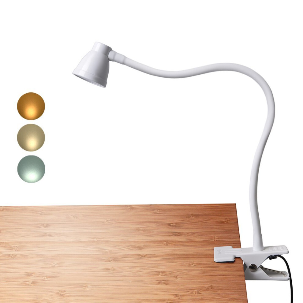 CeSunlight Clamp Desk Lamp, Clip on Reading Light, 3000-6500K（White )