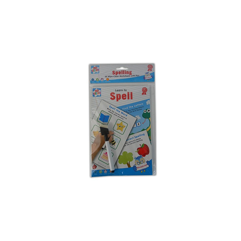 Learn To Spell - Spelling Writing & Reading 20 Wipe-Clean Worksheets with Pen