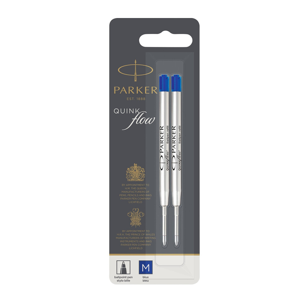 Parker Quinkflow Ball Pen Refill Medium Nib Blue, Pack of 2