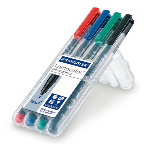 Staedtler Staedtler 318 WP4 Lumocolor Universal Permanent Fine Pens - Assorted Colours 1
