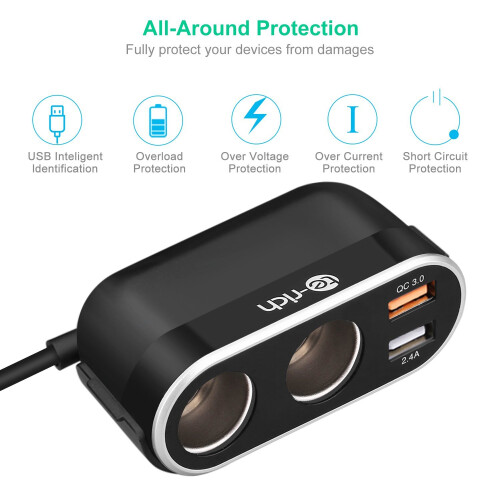 Quick Charge 3.0 Car Charger, Te-Rich 96W 2-Way Cigarette Lighter Splitter 2