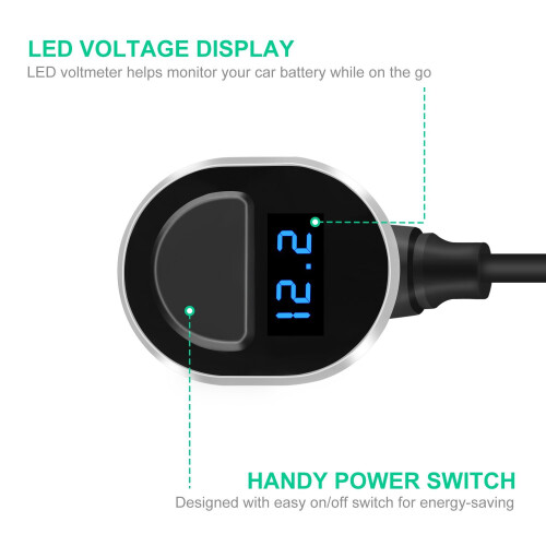 Quick Charge 3.0 Car Charger, Te-Rich 96W 2-Way Cigarette Lighter Splitter 1