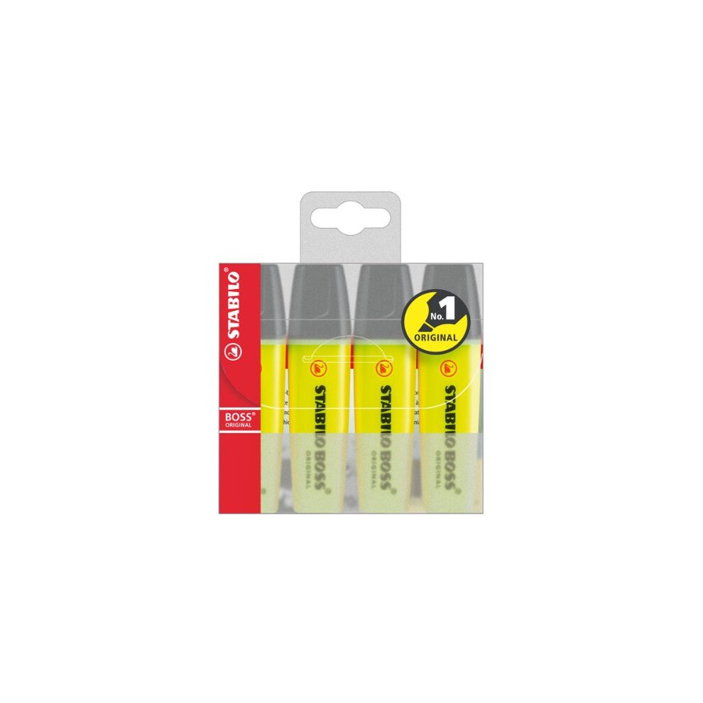 STABILO BOSS Original Highlighter - Yellow, Wallet of 4