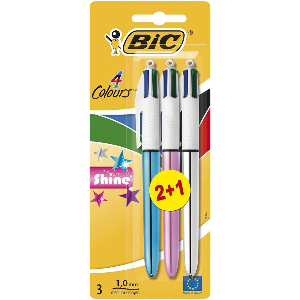 BIC 4 Colours Shine Ballpoint Pens 2+1 Pack