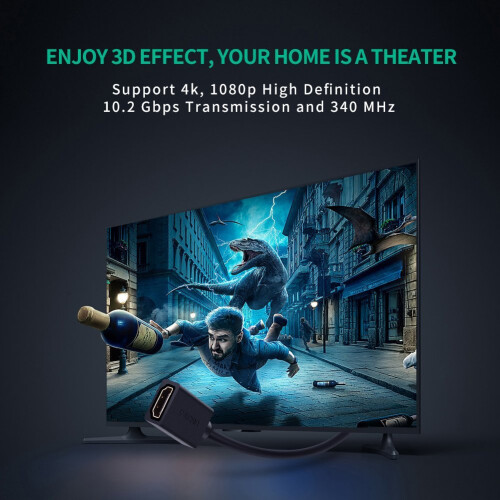HDMI han til HDMI hun kabel UGREEN HD107, FullHD, 3D, 2m (sort) 2