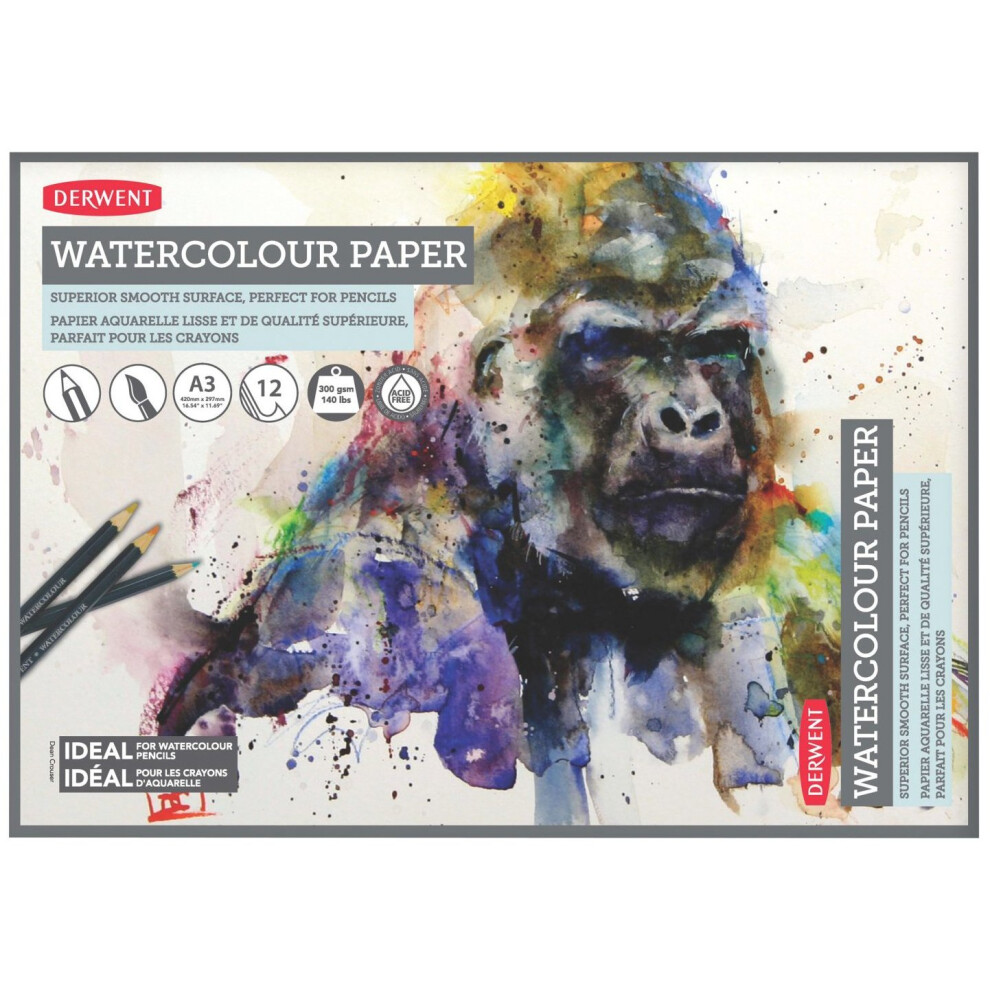 Derwent A3 Watercolour Paper Pad, 12 Sheets