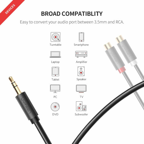 Ugreen Audio Adaptér Jack 3,5 mm (samec) na 2xRCA (samice) kabel, 0,25 m - šedý 1